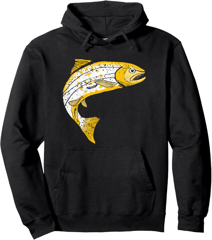 Retro Rhode Island Flag Trout Vintage Fly Fishing Graphic Pullover Hoodie