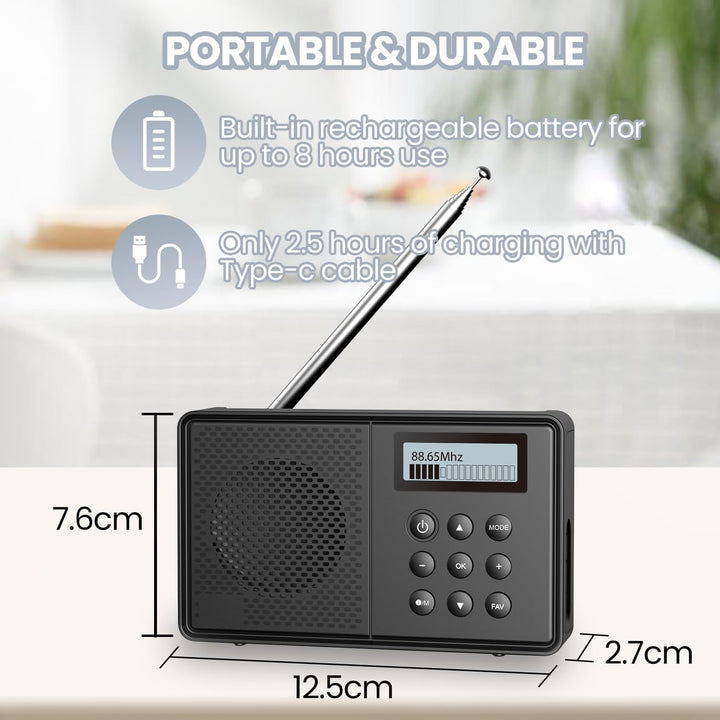 Arafuna DAB/DAB+ und UKW Radio, DAB Plus Radio mit Bluetooth, Küchenradio mit Kabel oder Akkubetrieb