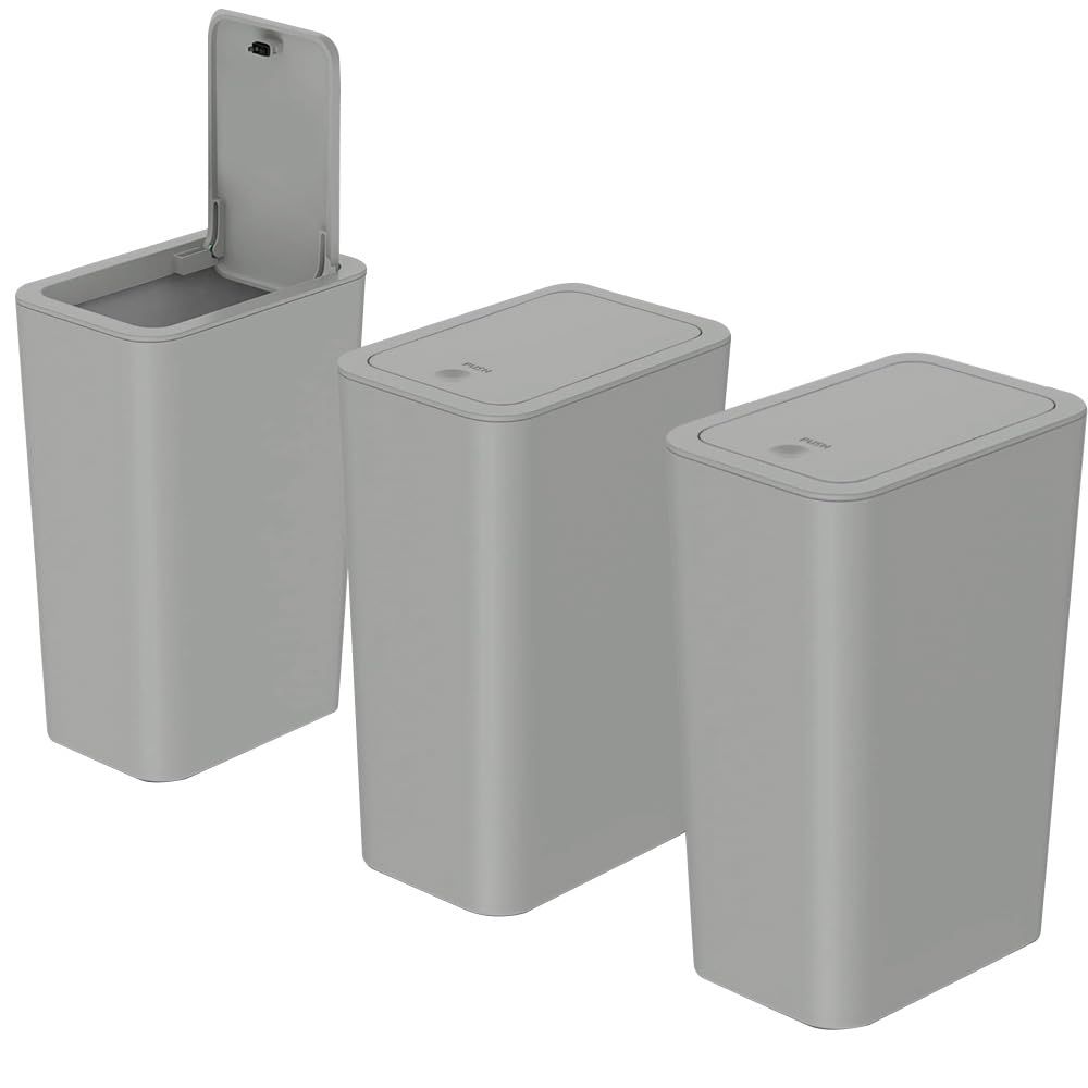 3 Stück Badezimmer Mülleimer 10L,Hundesicherer Badezimmer Mülleimer,Schmaler Mülleimer mit Deckel,To