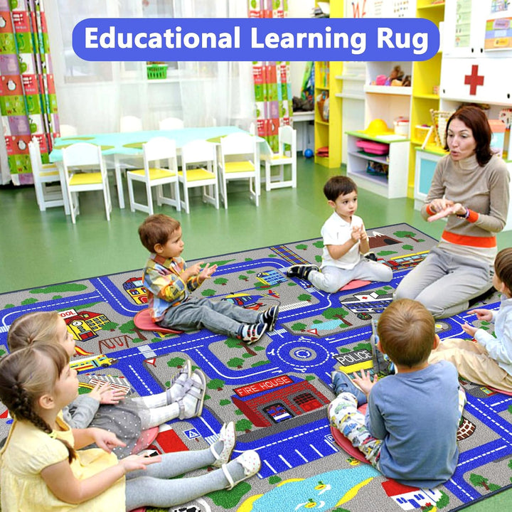 Capslpad Kinder Teppich Spielteppich für Kinder Stadt 200x300cm rutschfest Kinderteppich Spielmatte