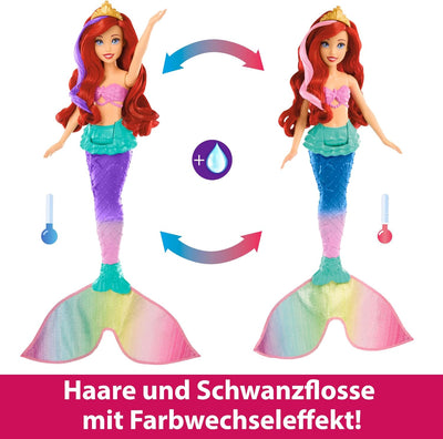 DISNEY Arielle - Meerjungfrauenpuppe mit Farbwechseleffekt, inklusive Seepferdchen-Freund, Diadem, H