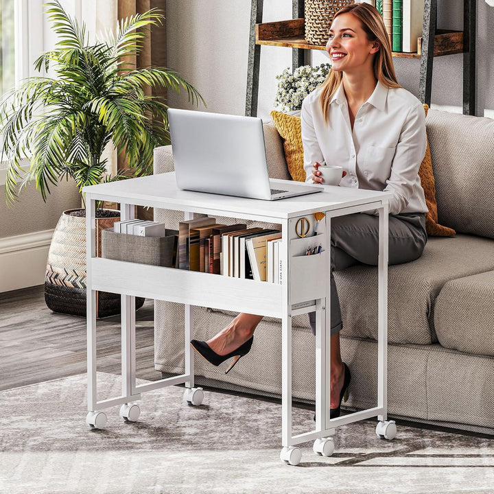 HOMCOM Klapptisch mit Ablagefach und Tasche, 80cm Faltbarer Computertisch für kleine Räume, platzspa