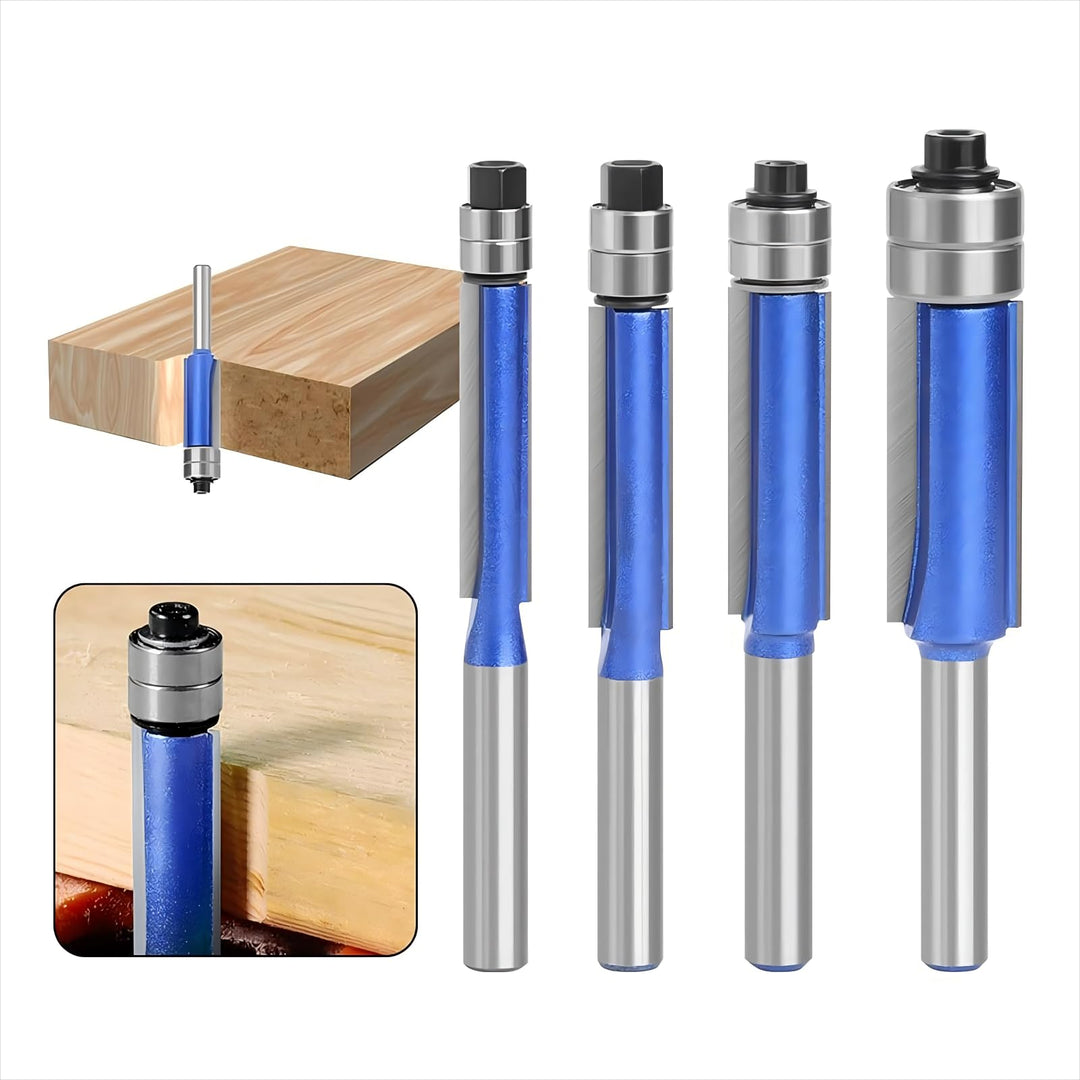 Yuentoen 4 Stück Bündigfräser Fräser Set,Blau Bündigfräser 1/4 Zoll Schaft, Doppelseitiger Fräser mi