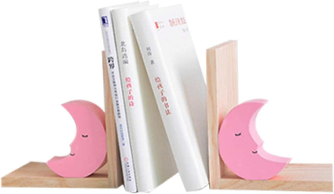 Nacnic Satz von Zwei hölzernen rosa Mond Buchstützen. rutschfeste Buchstützen für Bücherregale. Deko