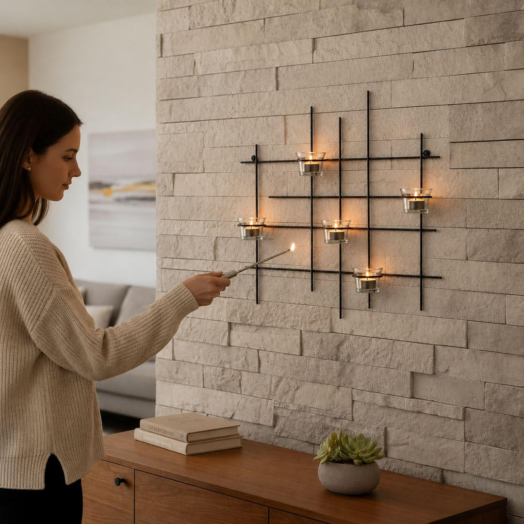 DanDiBo Wandteelichthalter Metall Leuchter 5XXL Wandkerzenhalter 50 cm Teelichthalter Wand Kerzenhal