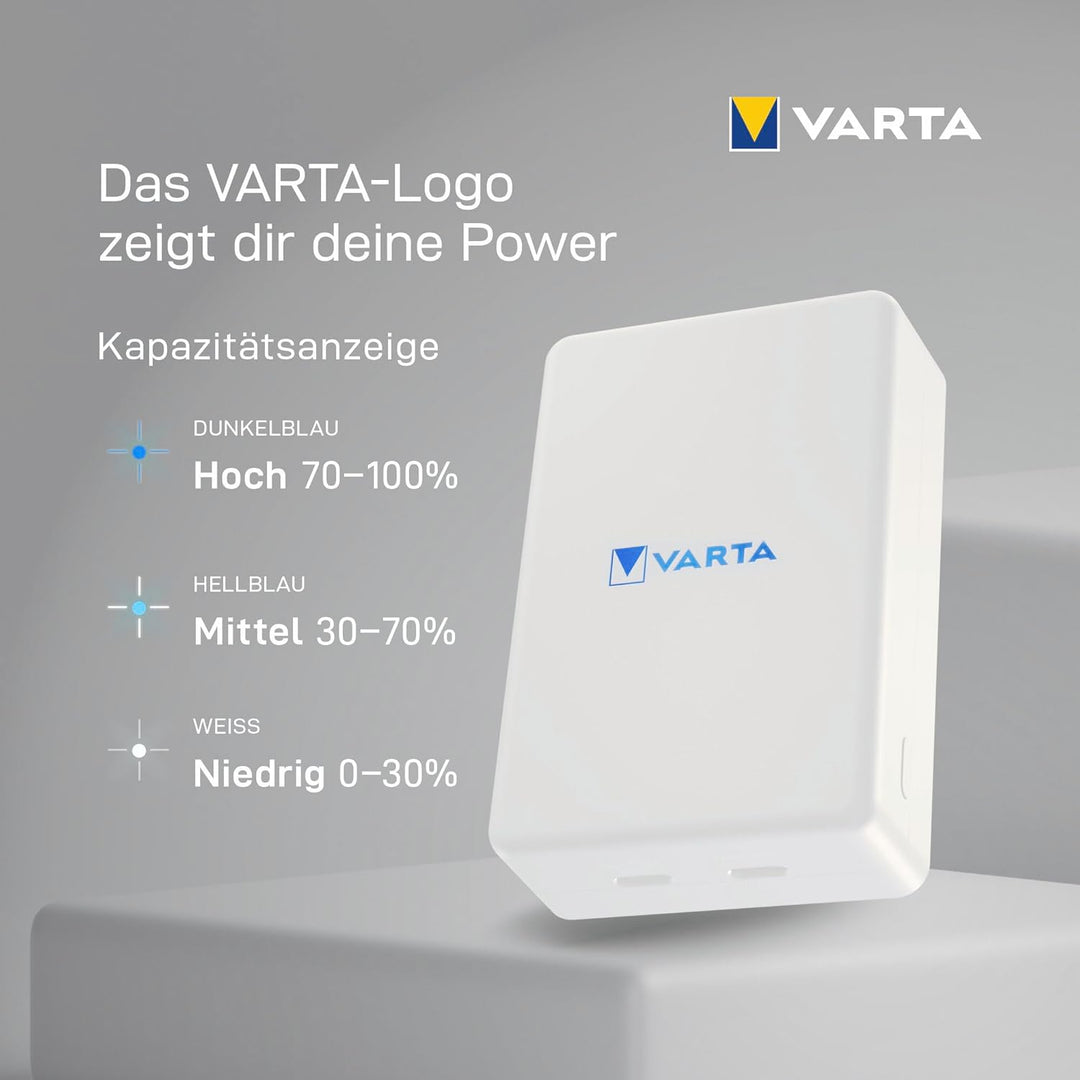 VARTA Power Bank 10000 mAh, magnetische, kabellose Powerbank, Mag Pro, Ladegerät mit USB Typ C, komp