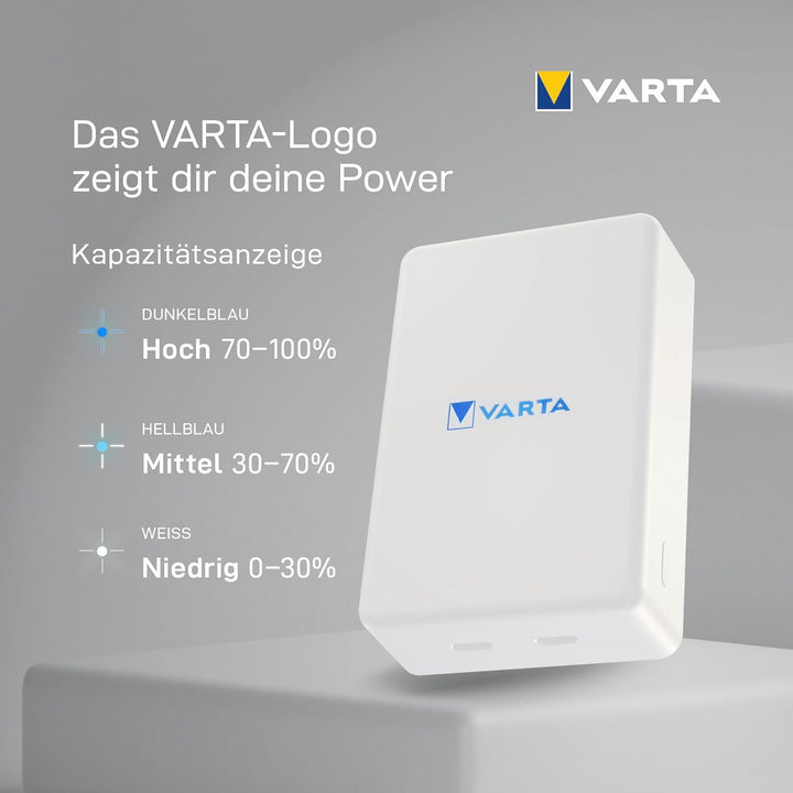 VARTA Power Bank 10000 mAh, magnetische, kabellose Powerbank, Mag Pro, Ladegerät mit USB Typ C, komp