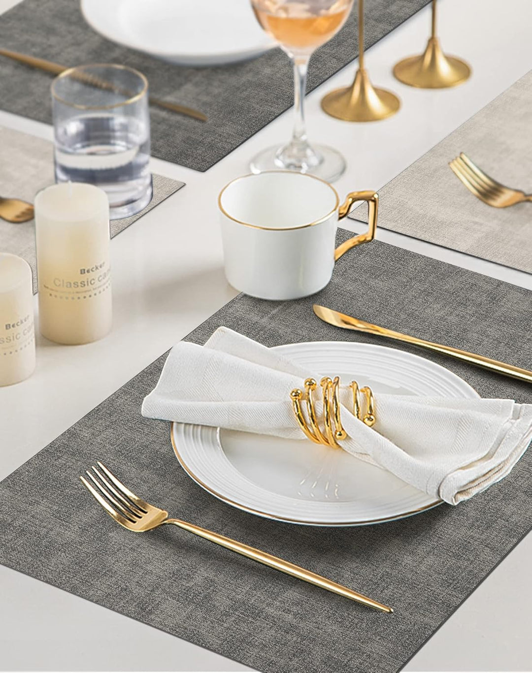 SUEH DESIGN Leder Tischsets 6er Set Tischsets Abwaschbar Lederoptik Platzdeckchen Hitzebeständiges P