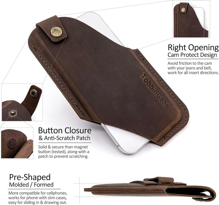 TobbinGear Handy-Holster aus Leder mit Gürtelclip, Gürteltasche aus Leder, universelle Handytasche a