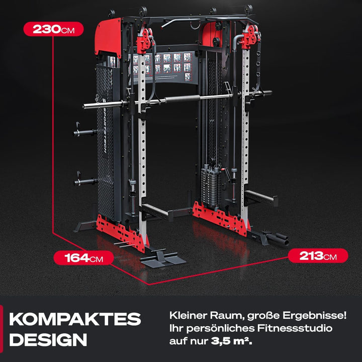 Sportstech SXM200 Smith Machine für Zuhause, Power Rack mit Kabelzug, Klimmzug, Langhantelstange, Be