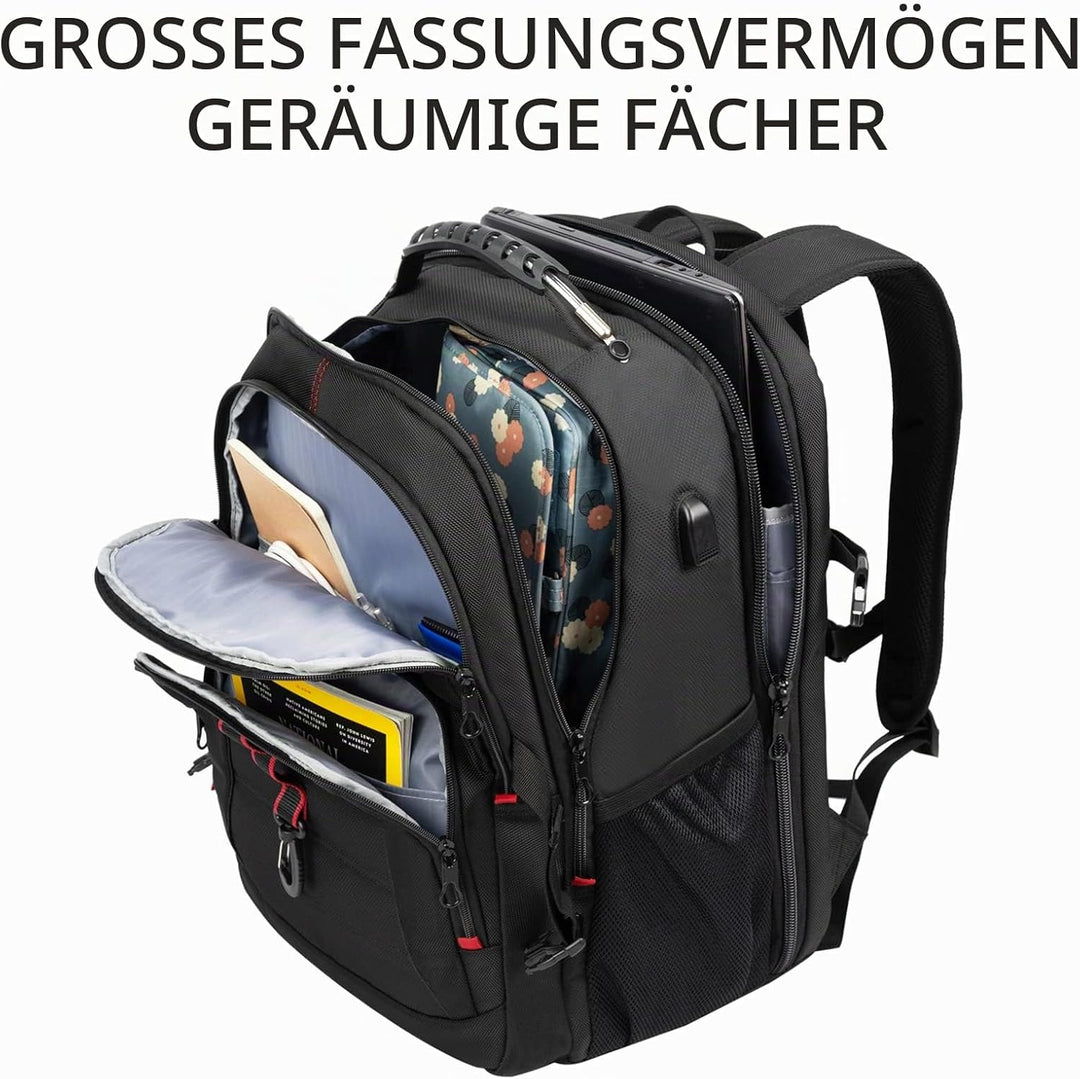 KROSER Grosser Rucksack für Herren, 17,3 – 18,4 Zoll, XXXL, Laptop-Rucksack, mit RFID-Taschen und wa