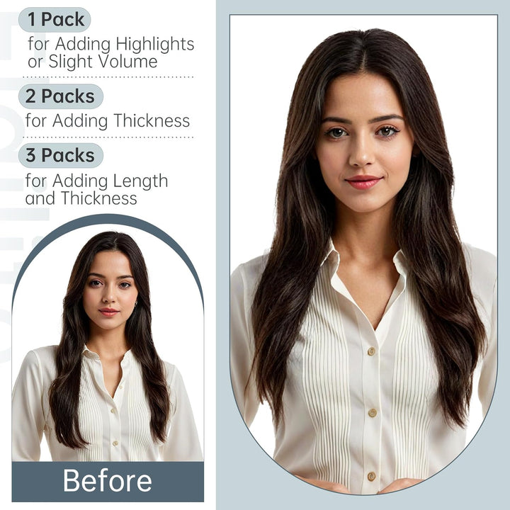 Elailite Extensions Echthaar Tape #2 Dunkelbraun, 20 Stück/Packung Real Human Hair, 35cm Indian Haar
