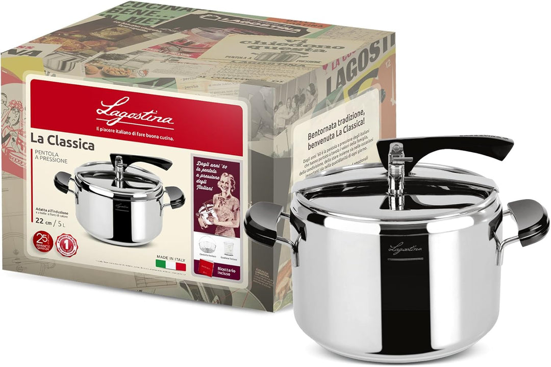 Lagostina die Klassische Schnellkochkasserolle mit Korb und Ecodose Modern Ø 22 cm, 3.5 lt Acciaio e