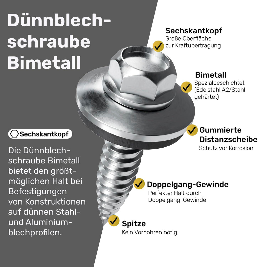 TWISTEC Dünnblechschrauben 4,5x25 mm, 100 Stück, Bimetall, Blechschrauben, German Quality mit ETA Zu
