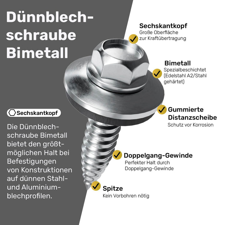TWISTEC Dünnblechschrauben 4,5x25 mm, 100 Stück, Bimetall, Blechschrauben, German Quality mit ETA Zu