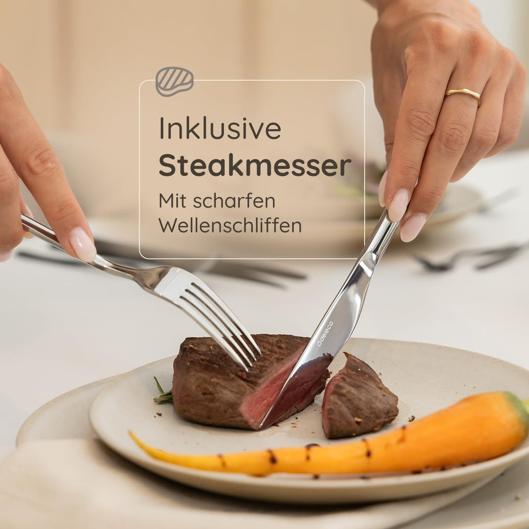 Besteckset 6 Personen Amor, 36-teilig, Edelstahl 18/0 Silber, spülmaschinenfest und rostfrei, Essbes