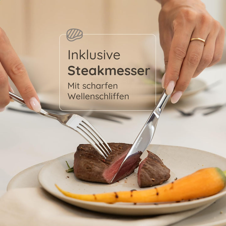 Besteckset 6 Personen Amor, 36-teilig, Edelstahl 18/0 Silber, spülmaschinenfest und rostfrei, Essbes