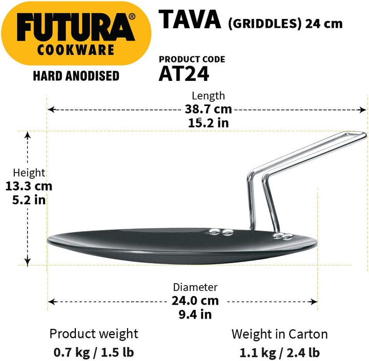 HAWKINS-Futura Harteloxierte konkave Grillplatte Tava, 24,1 cm Durchmesser 9.5 Inch, 9.5 Inch