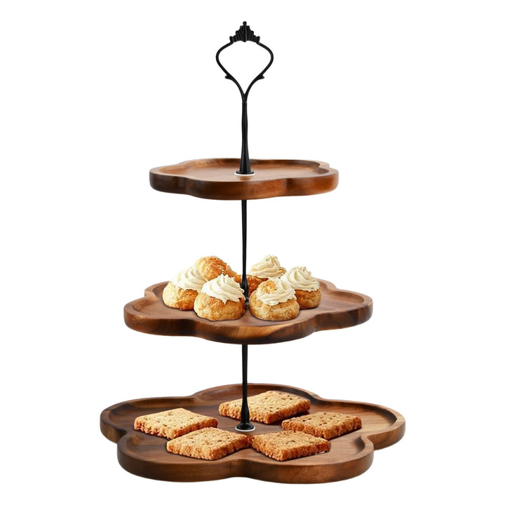 Etagere 3 Etagen Holz, Tortenständer 3 Stöckig, Cupcake Ständer mit Metallgriff, Kuchenständer, Serv