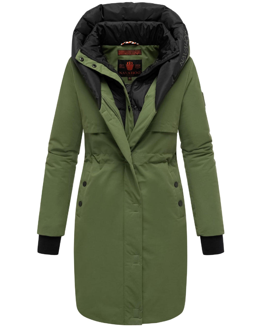 Navahoo Damen Mantel lange warme Winter Steppjacke mit Kapuze und magnetischen Elementen Snowelf XS-