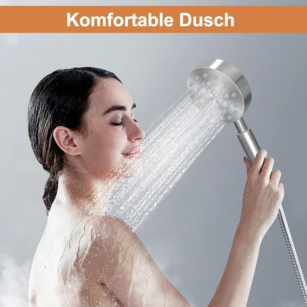 Duschkopf Edelstahl mit Schlauch, Metall Duschbrause, Hochdruck Handbrause Wassersparend, Duschkopf