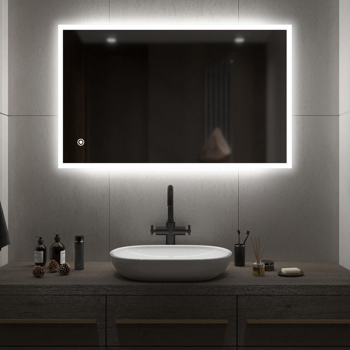 LED Badspiegel mit Beleuchtung, 100x60cm Wandspiegel Badezimmerspiegel mit Touch-Schalter Kaltweiss