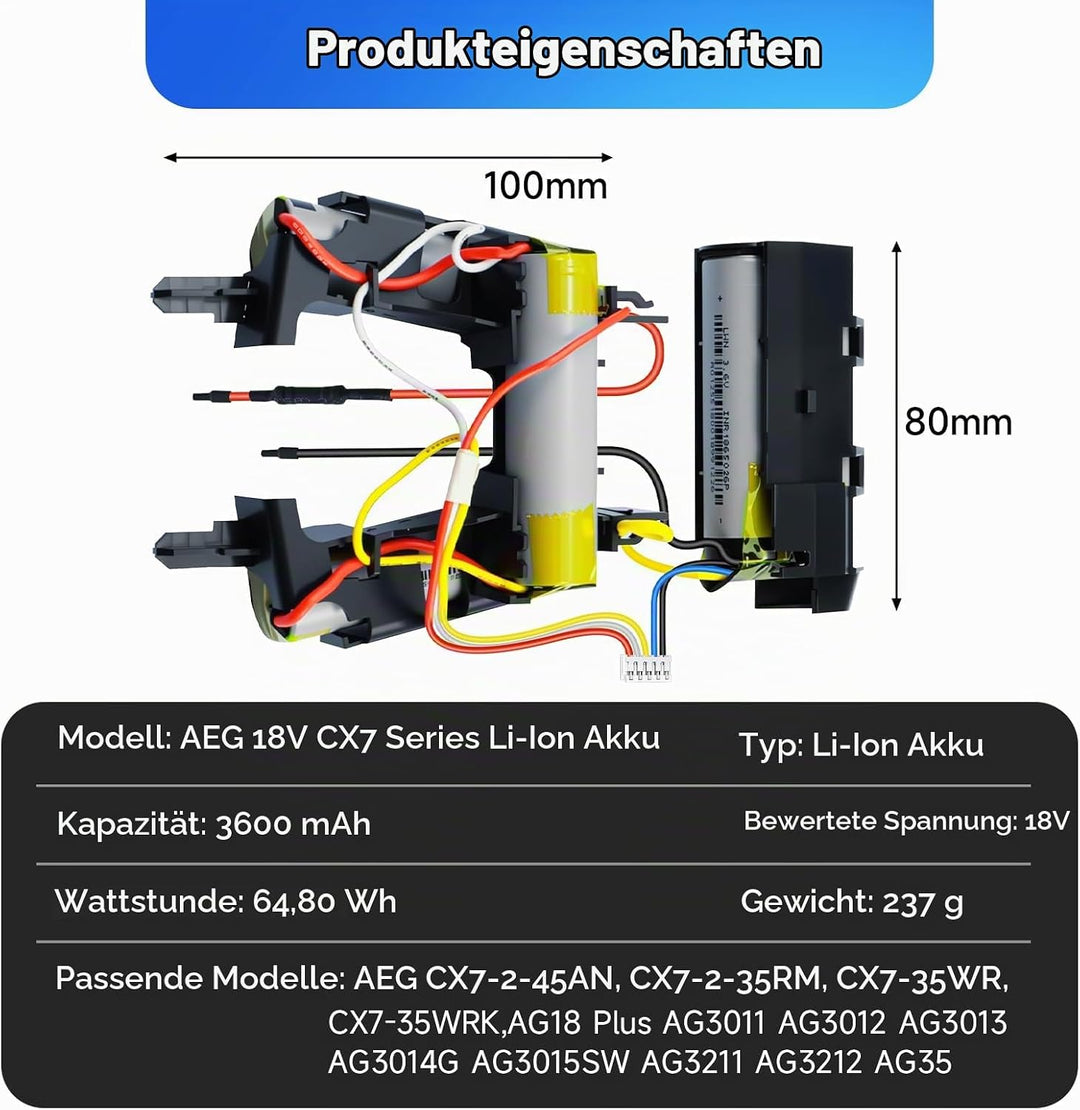 CITYORK 18V 3600mAh Lithium Battery for Electrolux AEG CX7,Compatible with AEG CX7-2-45AN,CX7-2-35RM
