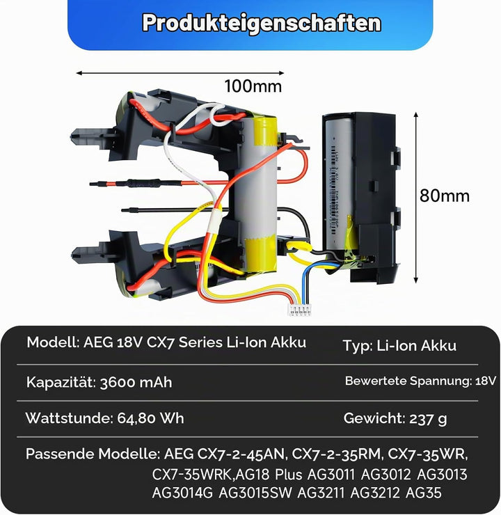 CITYORK 18V 3600mAh Lithium Battery for Electrolux AEG CX7,Compatible with AEG CX7-2-45AN,CX7-2-35RM
