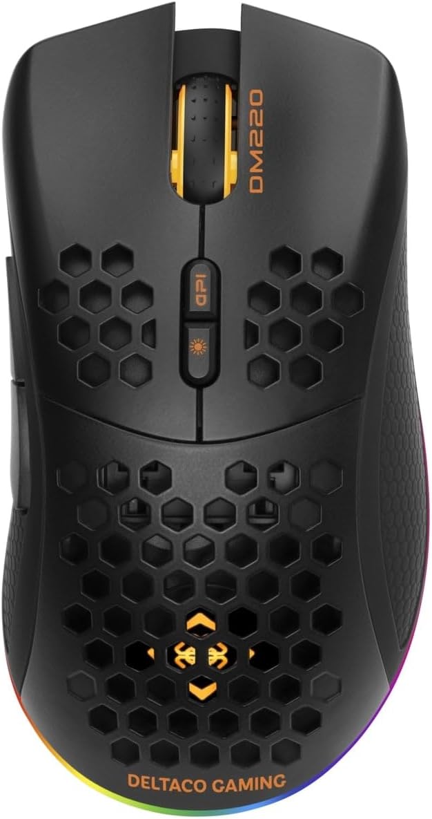 DELTACO GAMING DM220 Gaming-Maus drahtlose optische schwarz 7 Tasten 4800 DPI beleuchtet, wiederaufl