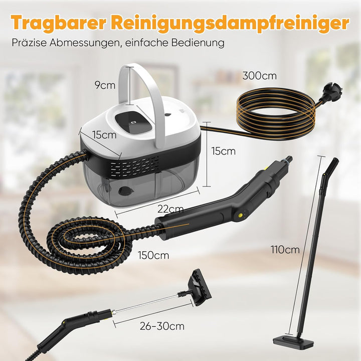 Dampfreiniger Mit 3 Stufig Verstellbarer Griff, Transportwagens, Mop, 1,6L Wassertank, 15 Sekunden A