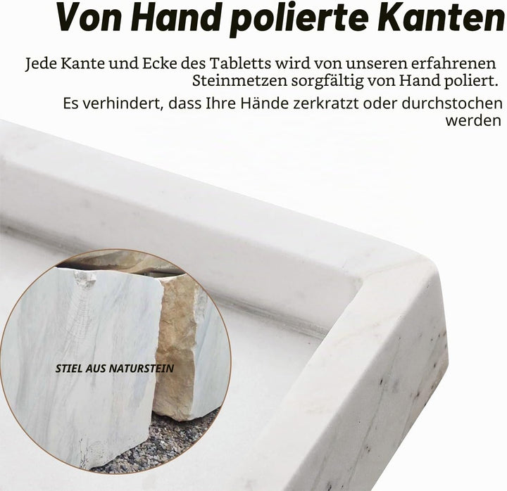 WORHE Marmortablett (kein Harz),Badezimmertablett,Deko Rechteckige Schmucktablett-Marmor Weiss(FX031