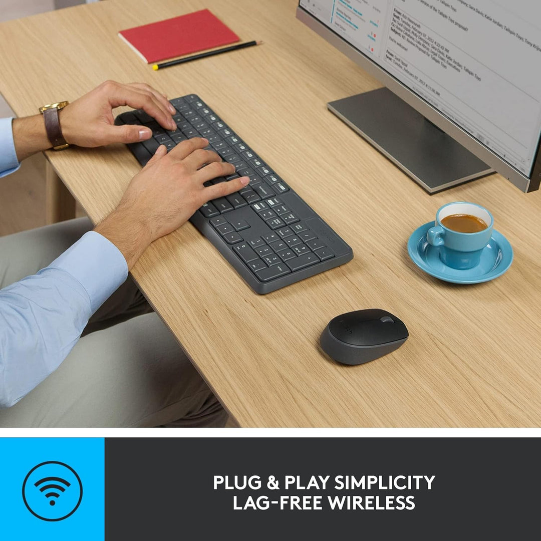 Logitech MK235 Kabelloses Set mit Tastatur und Maus für Windows, US QWERTY-Layout - Grau