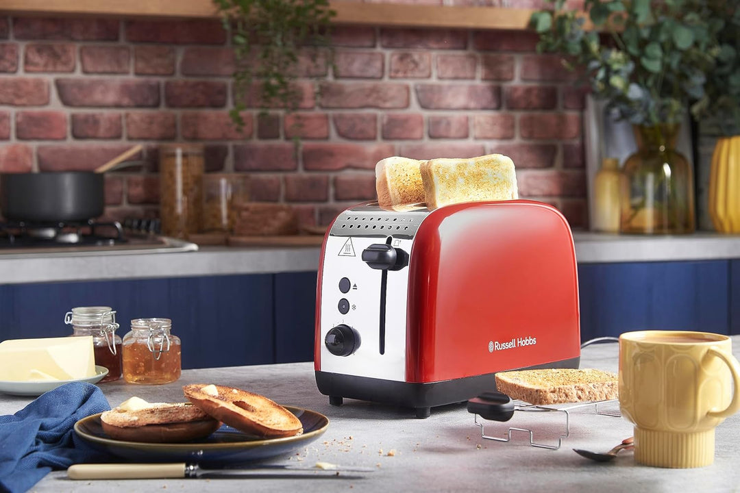 Russell Hobbs Toaster [für 2 Scheiben] Colours Plus Edelstahl Rot (extra breite Toastschlitze, inkl.