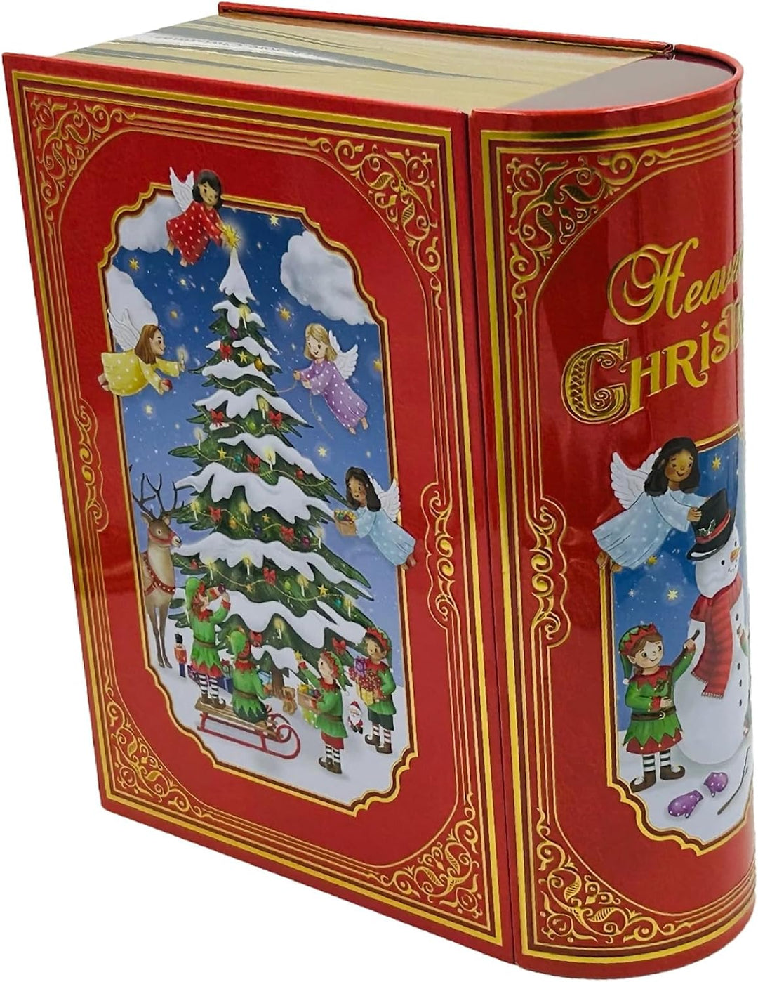 MediMuc Grosse Buchdose Heavenly Christmas - aufwändig geprägt und bedruckt - mit Engel- und Wichtel