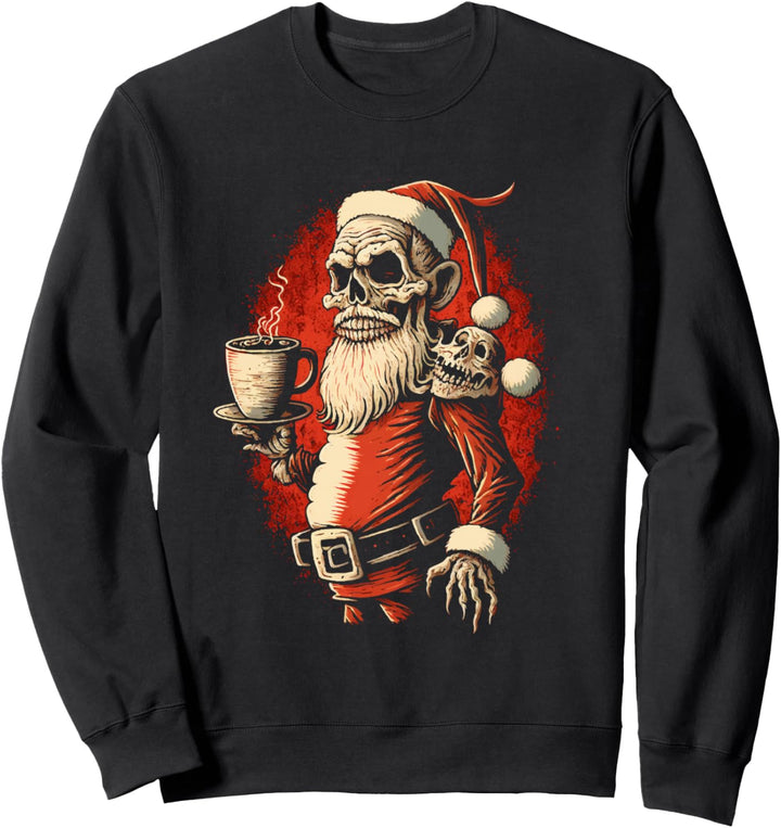 Lustiges Weihnachtsmann Skelett trinkt Kaffee Outfit Design Sweatshirt