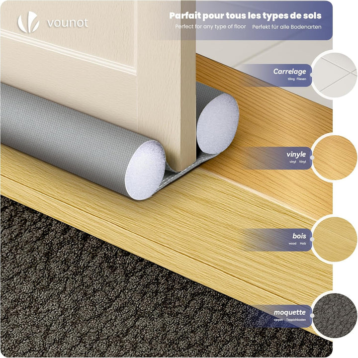 VOUNOT® 4er Set Zugluftstopper für Türen, Türdichtung unten mit Doppeldichtung, zuschneidbare Türbod