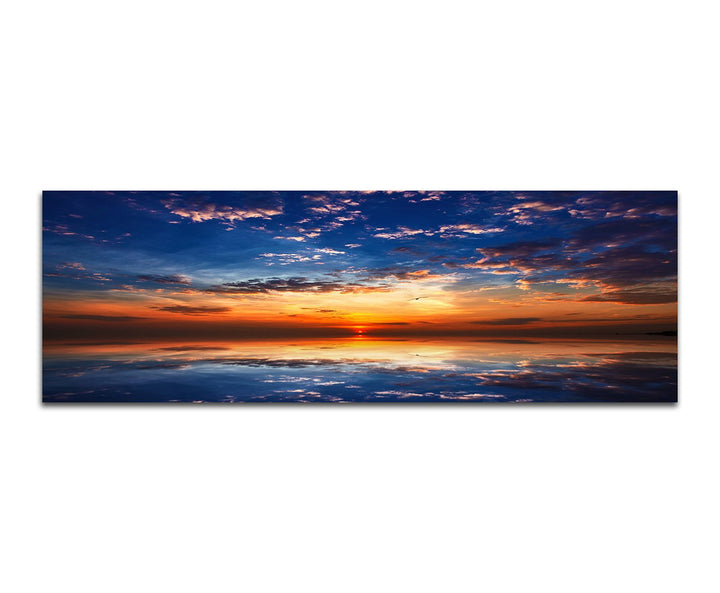 Paul Sinus Art Panoramabild auf Leinwand und Keilrahmen 150x50cm Meer Sonnenuntergang Wolken Reflexi