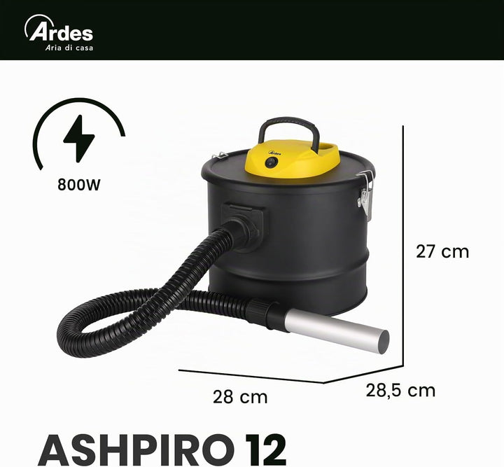 ARDES - AR4A12 ASHPIRO 12 Professioneller Aschesauger, 12-l-Behälter, waschbarer Vliesfilter, Asches