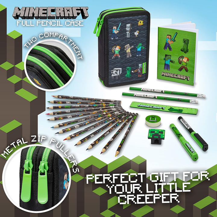 Minecraft Federmäppchen Jungen und Mädchen Mäppchen Gefüllt Creeper Federmappe mit Schreibwaren Game