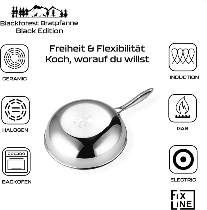 FIXLINE® Black Forest 2er Set Pfanne & Wok 28cm - Natürliche keramische Beschichtung - Alle Herdarte