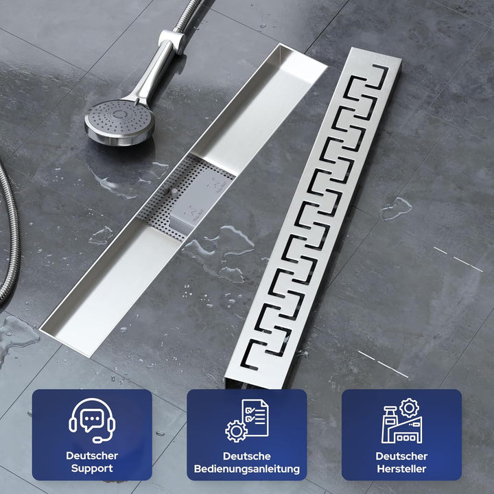 VILSTEIN Duschrinne 50cm, Edelstahl Bodenablauf Komplettset, extra flach, Siphon mit Geruchsstop, Ha