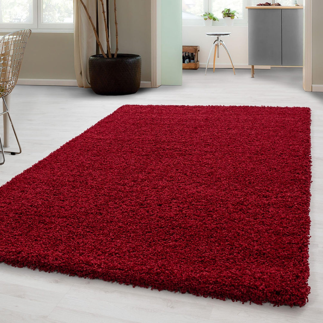 Carpetsale24 Teppich Wohnzimmer 80 x 150 cm Läufer Flur Rot Shaggy Hochflor Einfarbig Modern Design