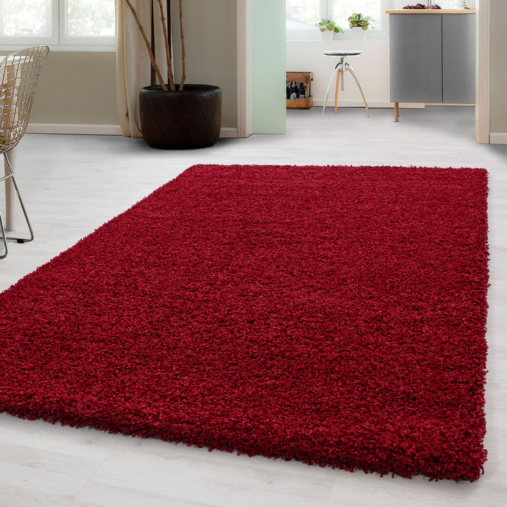 Carpetsale24 Teppich Wohnzimmer 80 x 150 cm Läufer Flur Rot Shaggy Hochflor Einfarbig Modern Design