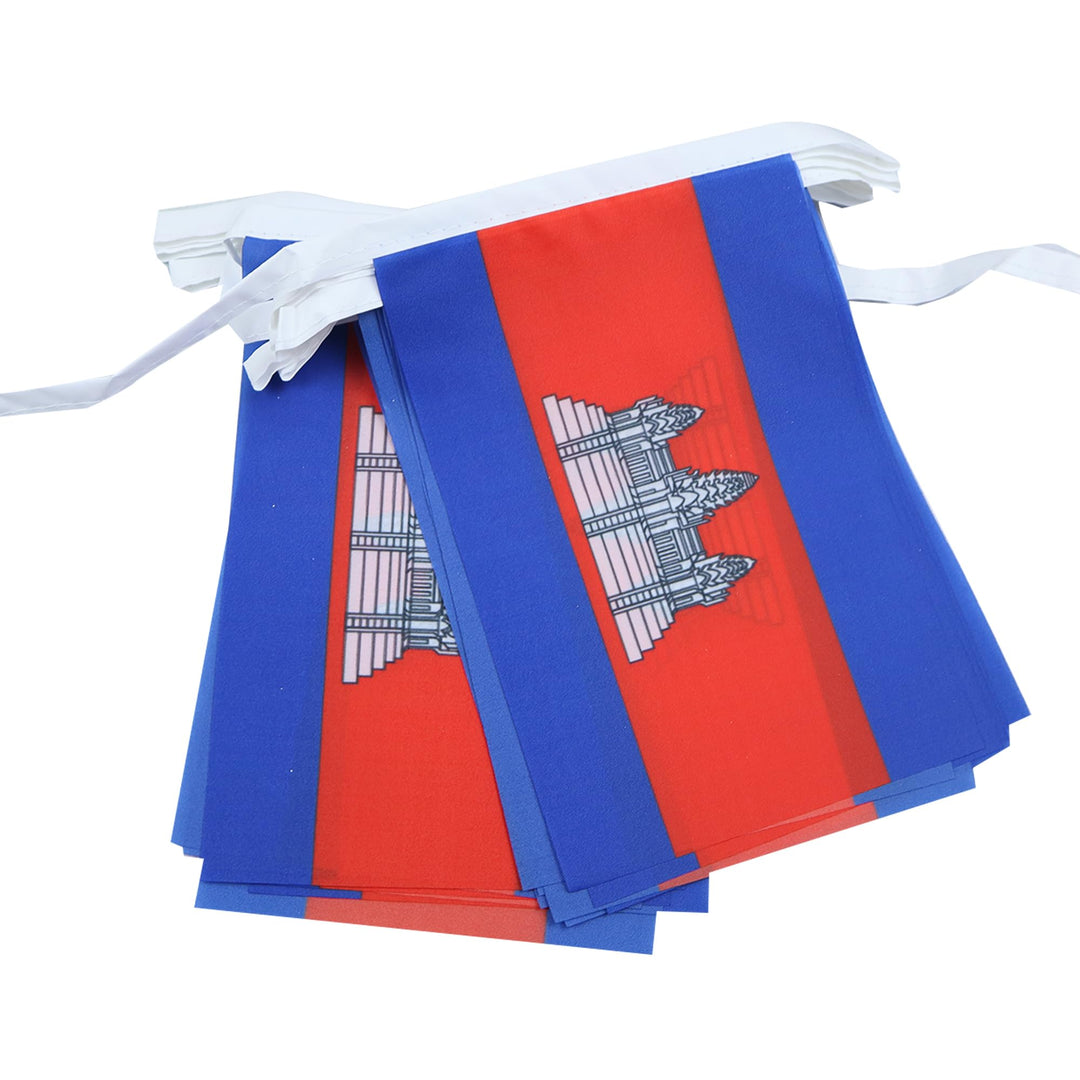 AZ FLAG FAHNENKETTE KAMBODSCHA 12 Meter mit 20 flaggen 45x30cm- KAMBODSCHANISCHE Girlande Flaggenket