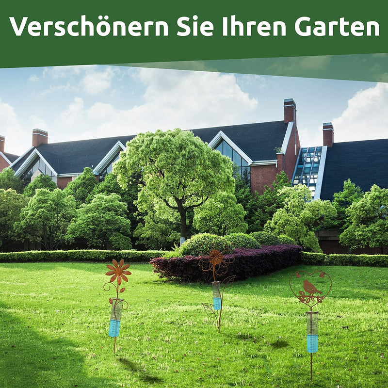 ARTECSIS Regenmesser für Garten mit Erdspiess 109cm hoch I Motiv Vogel aus Metall mit Edelrost