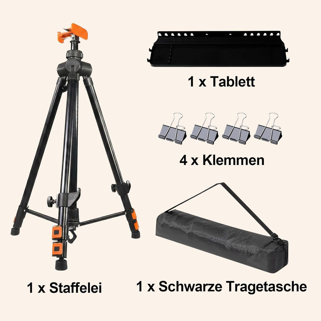 Staffelei Metall höhenverstellbar 52–155 cm, Faltbar Tragbare Kunst Malstaffelei Ständer mit Ablage