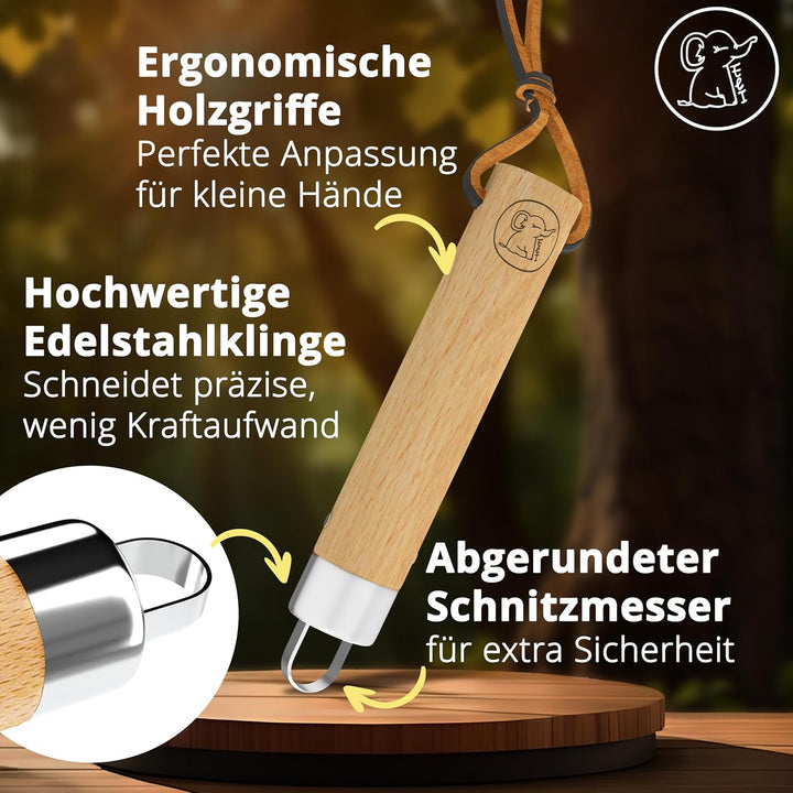 Eli® Schnitzmesser für Kinder mit Schnitzholz und runder Klinge ab 6 Jahre - hochwertiges Kindermess