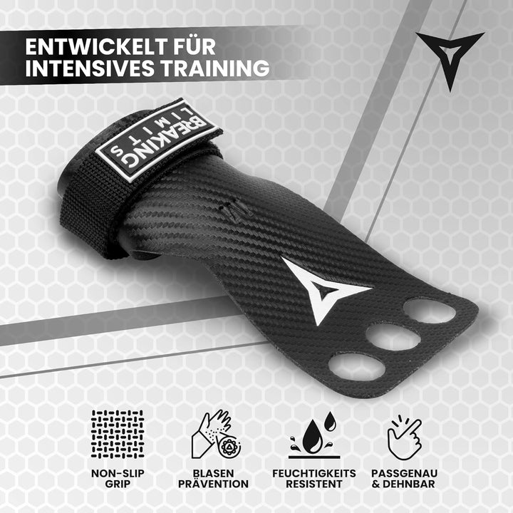 BREAKING LIMITS Crossfit Grips - Carbon-Mikrofaser-Fitness-Handschuhe mit 3 Fingerlöchern - Handschu