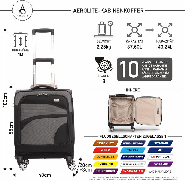 Aerolite Erweiterbar 55x40x20cm auf 55x40x23cm Lufthansa Eurowings Bordgepäck Handgepäck Koffer 55x4
