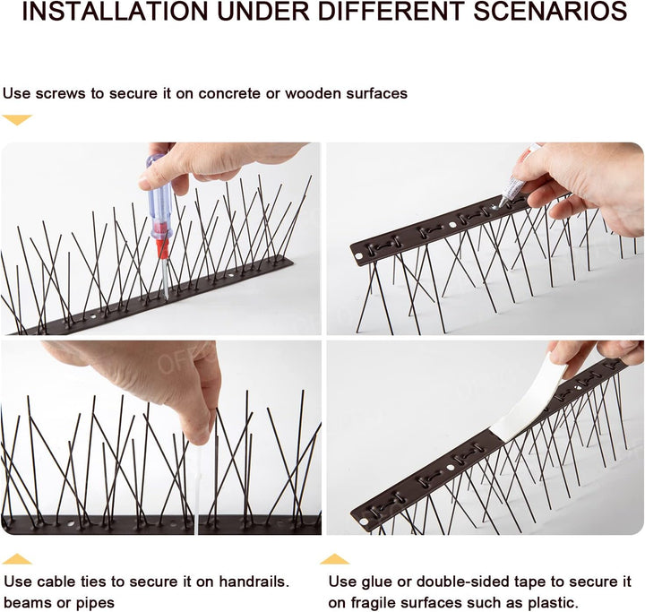 OFFO Vogelabwehr Spikes vormontiert für Dach und Fenster, langlebige Taubenabwehr Spikes für Krähen,